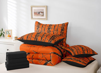 Erosebridal Orange Camo Queen Comforter Set with Sheets 7 Piece Forest Camouflage Bedding Set Rustic Farmhouse Cabin Bed in A Bag for Kids Adults Men,Country Woodland Hunting Theme Bed Set