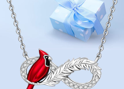 LOVGIFSET Cardinal Necklaces for Women Red Cardinal Necklace Memorial Infinity Feather 925 Sterling Silver Pendant Jewelry Gift