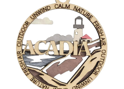Acadia National Park Lighthouse - 3" Round Wood Christmas Ornament, Handmade in USA, 2-Layer Laser Cut with Color Artwork