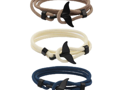 Yocoyee Whale Orca Tail Anchor Turtle Hook Bracelet Nylon Polyester Rope Adjustable Bracelet for Men-3Pcs Tail B