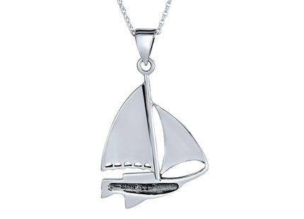 Nautical Theme Ocean Sailboat Ship Pendant Necklace .925 Sterling Silver