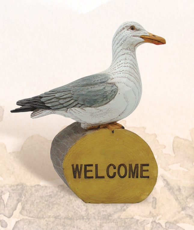 HS Seagull on Welcome Log Nautical Decoration