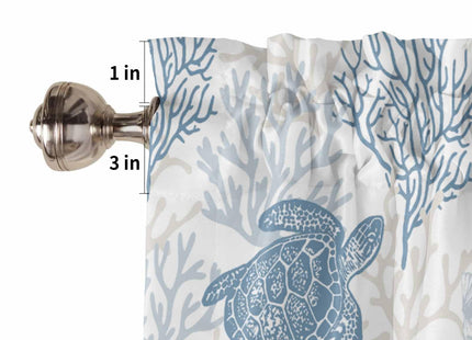 Pinroote Blue Grey Coastal Valances for Windows Treatment Farmhouse Decor, Sea Turtle Nautical Coral Summer Beach Rod Pocket Valance Curtains for Living Room, Bedroom, Kitchen, 54"W x 18"L - 1 Panel