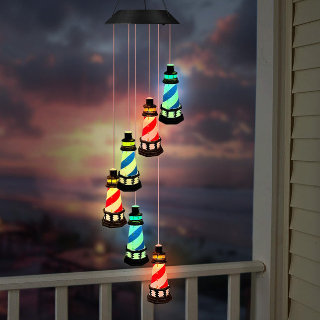 Solar Lighthouse Wind Chimes,Color Changing LED Dangler Mobiles for Outside