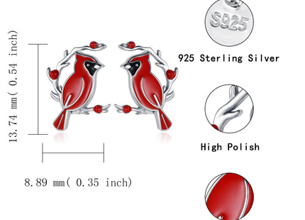 Sterling Silver Red Cardinal Earrings Memorial Studs Drop Earrings Jewelry Gift for Women (Branch Cardinal Studs Earrings)