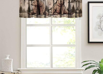 SHElifestyle Brown Bear Window Valance Curtain, Rustic Wooden Board Forest Wild Animal Retro Country Famhouse Lodge Window Treatment Valances for Kitchen Living Room Café Décor 54'x18', 1 Panel