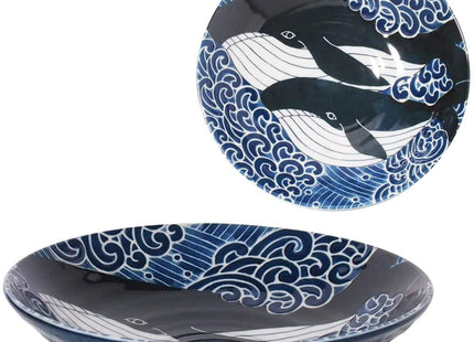 Minorutouki mino ware White Wave Whale Dinner Plate φ8.66×H1.97in 20oz Made in Japan