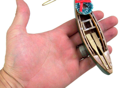 Wooden Painted Canoe Hanging Christmas Tree Ornament, 5 1/4 Inch