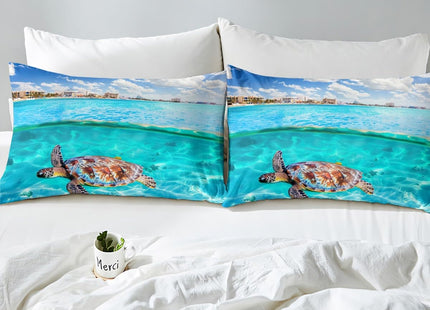 Sea Turtle Bedding Set Marine Life Printed Sheet Set Teal Sea Hawaiian Turtle Pattern Fitted Sheet, Boys Teens Girls Tortoise Fitted Bed Sheets Ocean Beach Theme Fitted Sheet Deep Pockets, Twin XL