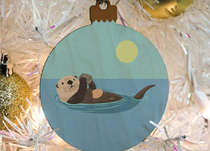 Sea Otter Eating Giant Clam Wood Christmas Tree Holiday Ornament