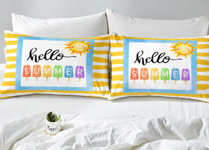 Erosebridal Kids Summer Beach Comforter Set Twin, Yellow Stripes Bedding Set for Girls Boys Teens Women Men Bedroom, Summer Funny Geometric Comforter, Sun Colorful Ice Cream Popsicle Quilt