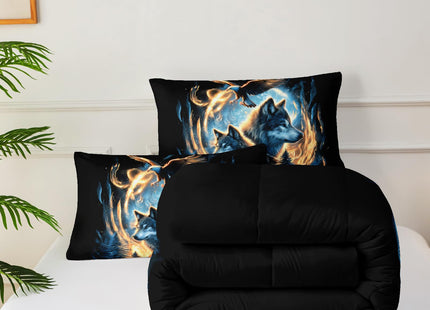 lneffble Moon Wolf Comforter Set Twin for Teen Boys Girls,Howling Wolves Comforter Forest Eagle Bed Set,Wild Animals Bedding Set for Kids Bedroom Decor,All Seasons