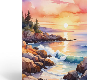 Stonehouse Collection Acadia National Park Note Card, Maine Coastal Sunset Single Note Card with Envelope, Blank Inside, Scenic Ocean Landscape Greeting Card - Made in USA (Maine)