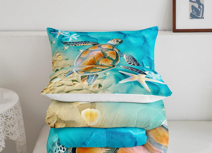 Erosebridal Ocean Themed Bedding Queen Sea Turtle Comforter Set, Hawaiian Beach Bedding Sets & Collections Teal Aqua Tortoise Down Comforter, Coastal Starfish Coral Bed Sets Aesthetic Room Decor 3pcs