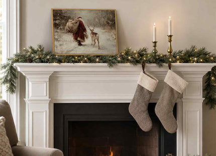 Framed Vintage Christmas Santa Deer Canvas Wall Art 8x10in