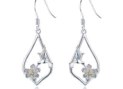 Hummingbird Earrings Sterling Silver Lotus Flower Hummingbird Dangle Drop Earrings Jewelry Gifts for Women Birthday