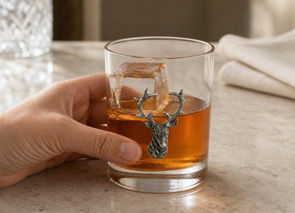 Vagabond House Elk Head Double Old Fashioned Glass - Premium Pewter Accents - 8 oz Whiskey Tumbler - Lodge Style Barware - 4.25 inch Tall