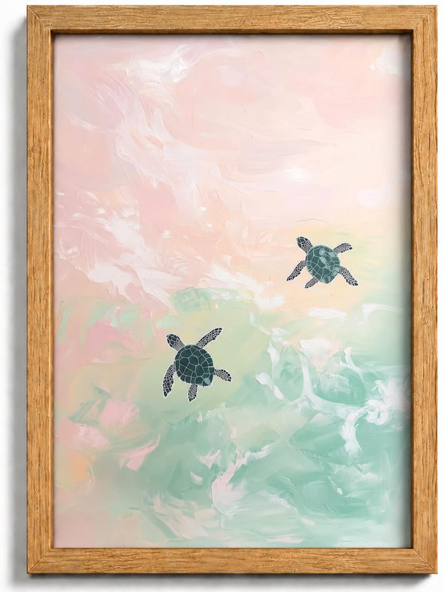 Framed Coastal Turtle Wall Art,Ocean Animal Picture,Summer Wall Decor