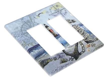 Spshian Outlet Covers Sea Ocean Sand Coast Compass Ship Lighthouse Anchor 2 Gang Wall Plate Double Rocker Light Switch Cover Decorative GFCI Receptacle Cover Electrical Switchplate for Bathroom Decor