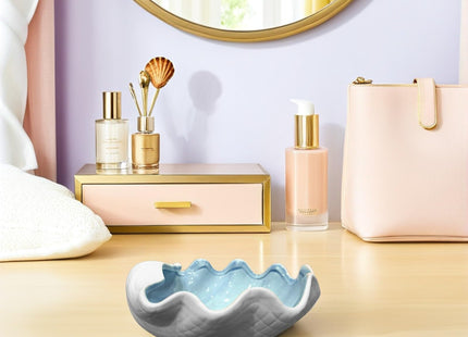 Garneck Shell Shape Jewelry Dish Tray - Ceramic Shell Candy Server Bowl - Multifunction Seashell Decor Bowl for Home Organising Jewellery, Holding Food (Bule)