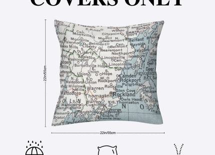 Penobscot Bay Maine Map Outdoor Cushion Cases Sweet Home Accent Waterproof Pillows Rustic Decorative Cushion Covers Home Decor for Bedroom Sofa Bench Porch 22x22in
