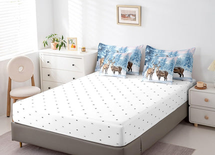 Erosebridal Deer 7 Pcs Comforter Set Twin Size,Winter Snowflake Reversible Bed in a Bag with Flat Sheet and Fitted Sheet,Hunting Deer Wild Animals Wildlife Bedding Set with Pillowcase & Sham