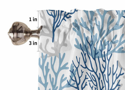 Wowouhiya Navy Blue Coral Coastal Kitchen Curtains Set Small Half Curtains 24 Inches Length, Summer Beach Seaside Nautical Rod Pocket Window Treatment Bedroom Tiers and Valance Set for Cafe Bathroom
