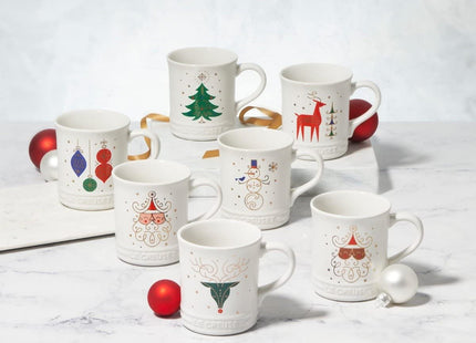 Le Creuset Stoneware Reindeer Mug, 14 oz., White w/Applique