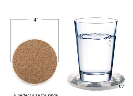 Lahome Forest Pattern Coasters - Round Drinks Absorbent Stone Coaster Set with Ceramic Stone and Cork Base for Kinds of Mugs and Cups (Forest, 4)