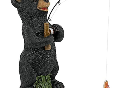 Design Toscano Hooked on Fishing, Fisherman Black Bear Statue