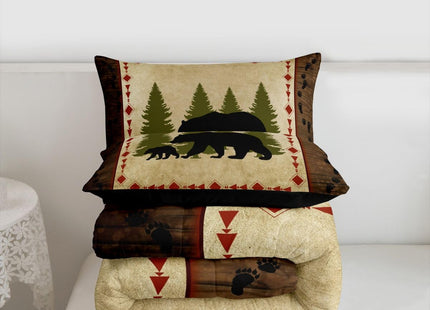 Rustic Farmhouse Bear Paw Print Comforter Set - Queen Size, Nature Woodland Theme, Down Comforter & Duvet Insert in Brown & Green