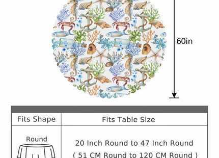 AOYEGO Marine Animals Round Tablecloth 60 Inch Fish Hippocampus Starfish Conch Crab Coral Bottle Ship Anchor Table Cloth Polyester Tablecloths for Home Decor, Parties, Picnic