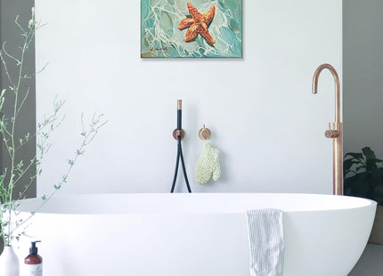 JZLDZS Starfish Canvas Wall Art, Green Orange Ocean Decor 12x16 Inch Framed