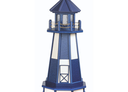 DutchCrafters Cape Henry, VA Lighthouse with Dusk to Dawn Solar Outdoor Lighting, Outdoor Statues for Garden, Solar Garden Decor - Amish Made in USA (Patriot Blue & White, 3' with Base)