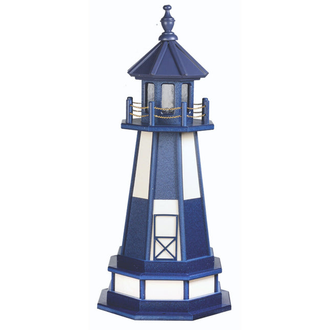 DutchCrafters Cape Henry, VA Lighthouse with Dusk to Dawn Solar Outdoor Lighting, Outdoor Statues for Garden, Solar Garden Decor - Amish Made in USA (Patriot Blue & White, 3' with Base)