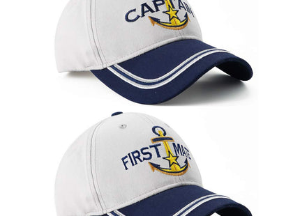 Captain Hat & First Mate | Matching Skipper Boating Baseball Caps | Nautical Marine Sailor Navy Hats