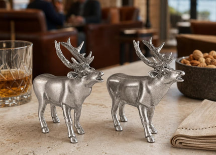 Vagabond House Pewter Deer/Elk Salt and Pepper Shakers Set Artisan Designer Handcrafted for Cabin Lodge Mountain Décor 4.5 inch Tall