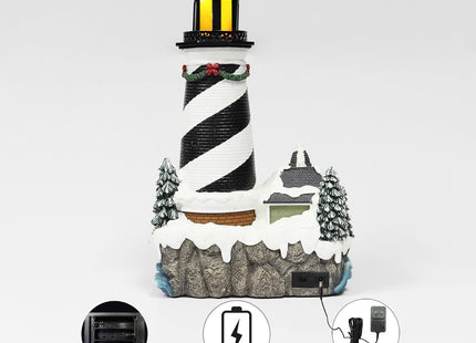 MOMENTS IN TIME 13.7”H Lighthouse - LED Lights, Adapter Included Christmas Village - Hand-Painted Polyresin