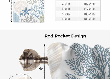 Coastal Tie Up Curtains 45 Inches Long, Beach Blue Teal Coral Kitchen Window Curtains Over Sink, Sea Nautical Starfish Small Window Curtains Shade Balloon Curtains Valances for Bedroom/Cafe 34"x45"