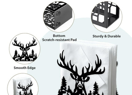 DOODLREAM Deer Head Decorative Black Metal Napkin Holder for Table, 5.3" x 4.9" x 1.9" Reindeer Forests Standing Napkin Holder for Home Kitchen Restaurant Picnic Party Coffee Bar Dining Room