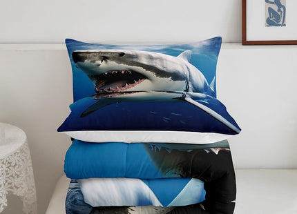 Kids Comforter Set for Boys Girls,3D Shark Fish Down Comforter 2 Piece Hawaiian Beach Theme Bedding Quilted Duvet Set Ocean Sea Animal Pattern Blue Duvet Insert for Toddler Teen Bedroom Decor,Twin