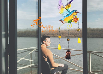 Hummingbird Wind Chimes Bells, Outdoor Windchimes Indoor Stained Glass Wind Chime Metal Hummingbird Suncatcher for Window, Garden, Yard, Patio, Lawn Decoration (Hummingbird Copper Bell)