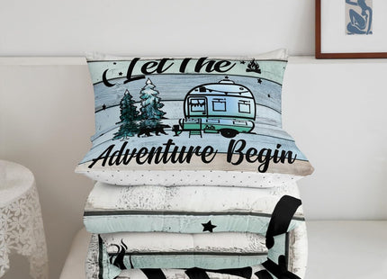 Erosebridal Camper Comforter Happy Camping Bedding Pine Tree Bear Silhouette Bedding Sets & Collections Hand Drawing Style Down Comforter Twin Size Retro Farmhouse Decor,Microfiber Lightweight Duvet