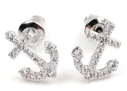 FC JORY White Gold Plated Crystal CZ Anchor Necklace Earrings Studs Jewelry Set