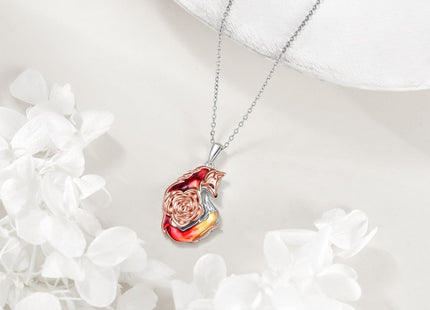 POPLYKE Fox Necklace for Women 925 Sterling Sliver Rose Fox Pendant Gifts for Women Wife