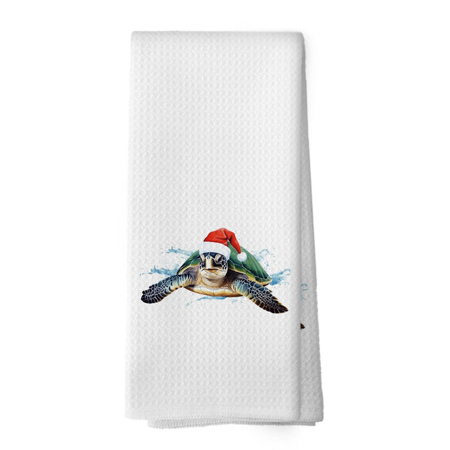 Mcehtle Christmas Coastal Sea Turtle Kitchen Towels, Sea Turtle Gifts Hand Towel for Bathroom Kitchen Decor, Coastal Beach Christmas Marine Life Decorative Tea Towels Dish Towel 16x24 Inch