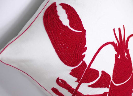 DECOPOW Embroidered Nautical Lobster Decor Pillow Cover,Square 18 Inches Decorative Canvas Pillow Cover for Nautical Style Deco by (Red-Lobster)