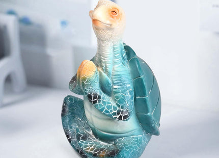 Boobezeen Sea Turtle Meditation Yoga Decor, Zen Resin Statue & Garden Figurine of Meditating Turtle — Coastal Beach & Home Office Desk Decorations, Calming Gift for Mom (Blue Prayer)