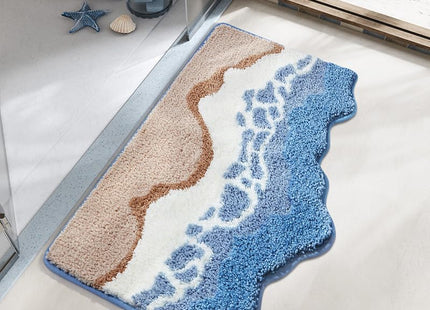 MGULEEYI Blue Ocean Wave Bath Mat, Cute Funky Bathroom Rugs for Coastal Beach Nautical Themed Decor, Trendy Tufted Shower Mats 30"x 20"