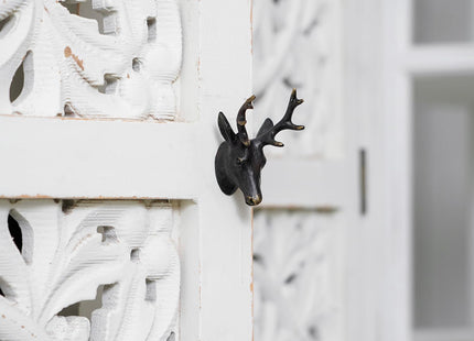 SOFFEE DESIGN 2pcs Black Deer Head Cabinet Metal Knobs, Forest Style, Golden Edge, Antique Dresser Knobs Home Furniture Handle